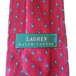 Lauren Ralph Lauren Repp Silk Handmade Red Blue Paisley Men's Necktie
